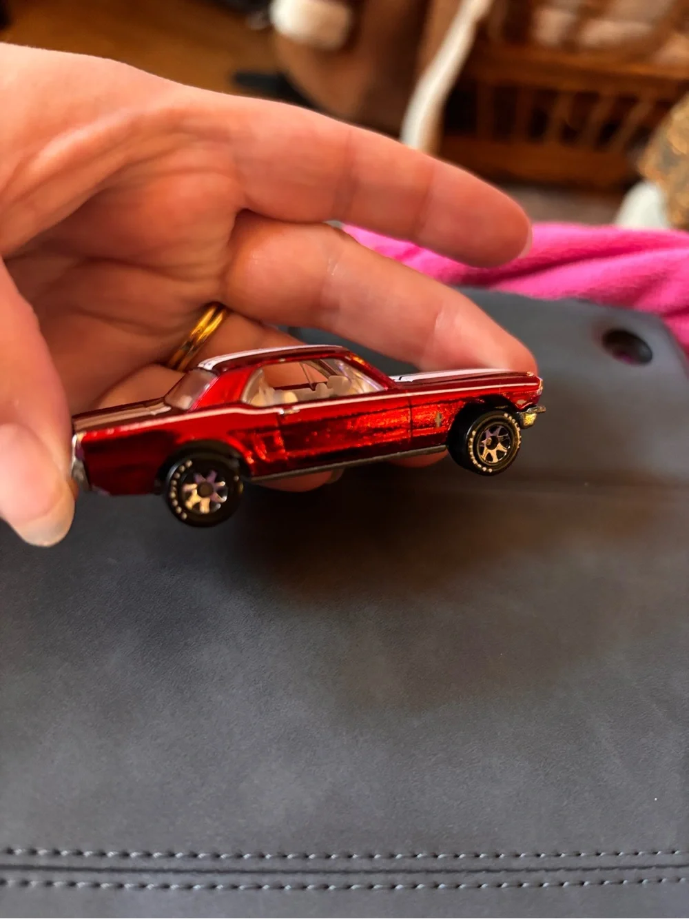 Red RARE Die-Cast Mattel Hot Wheels red mustang with White Racing Stripes 1983